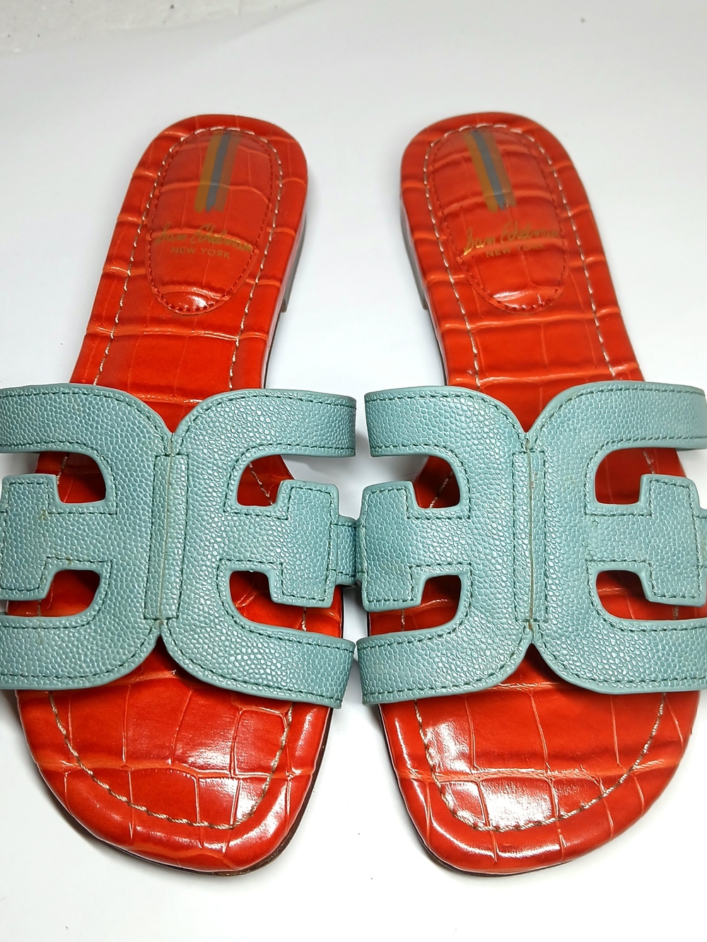 Sam Edelman Bay Slide Sandals Blue Orange Womens Size 5.5 Flat Slip On slide